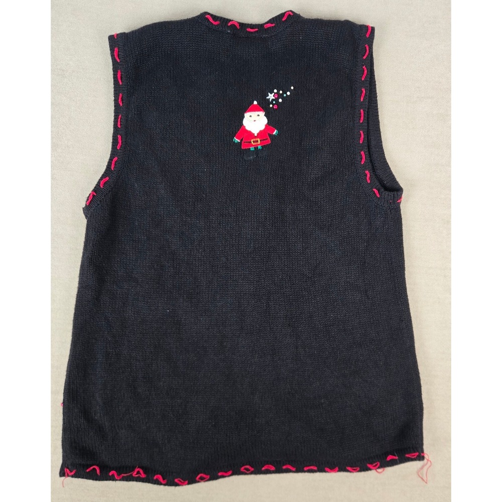 Bobbie Brooks Black Christmas Sweater Vest Santa Gnomes Beaded BB3H263 Womens S - Picture 2 of 11